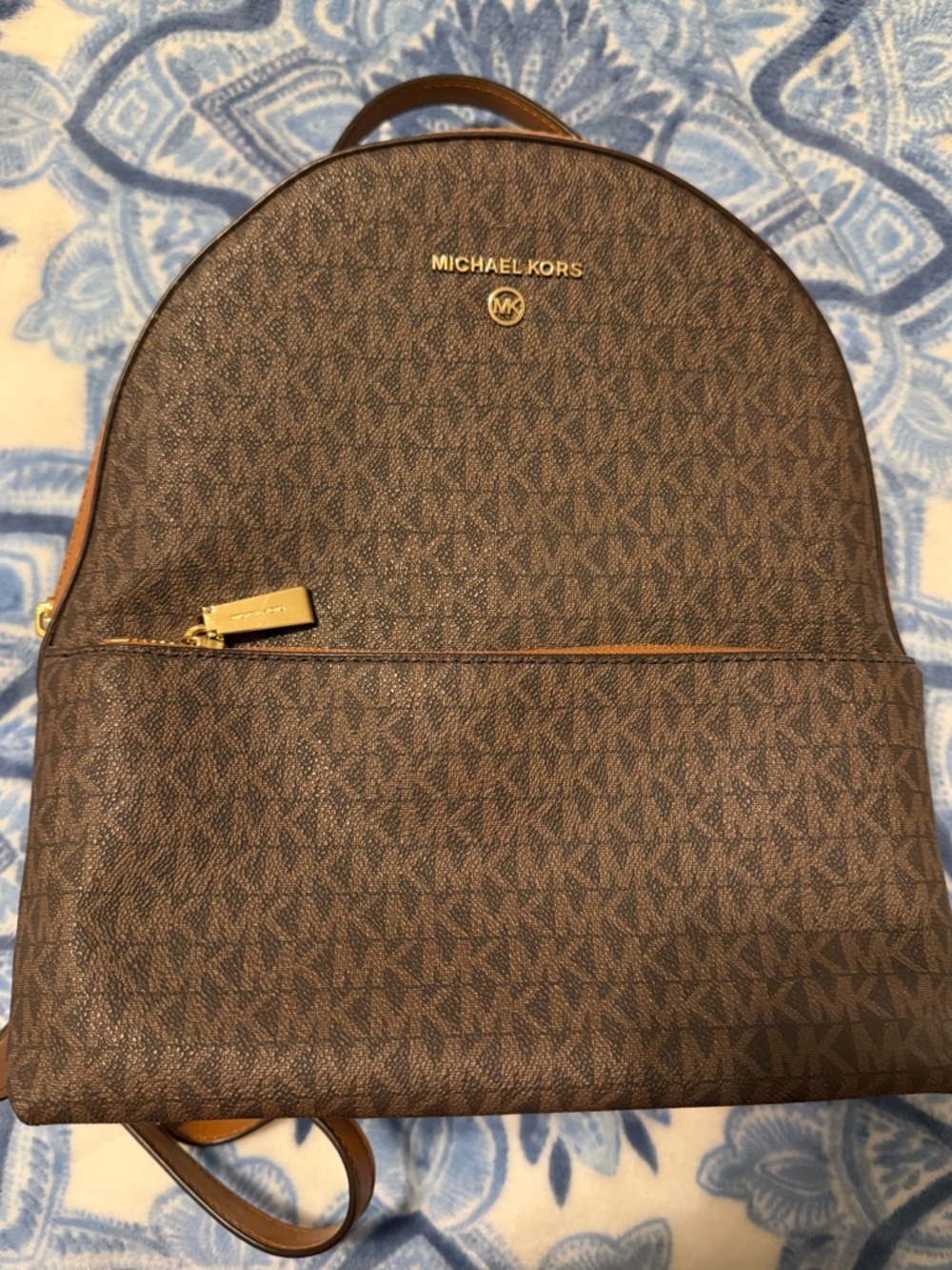 Michael Kors Brown MK Logo Dome Backpack with Gold Hardware